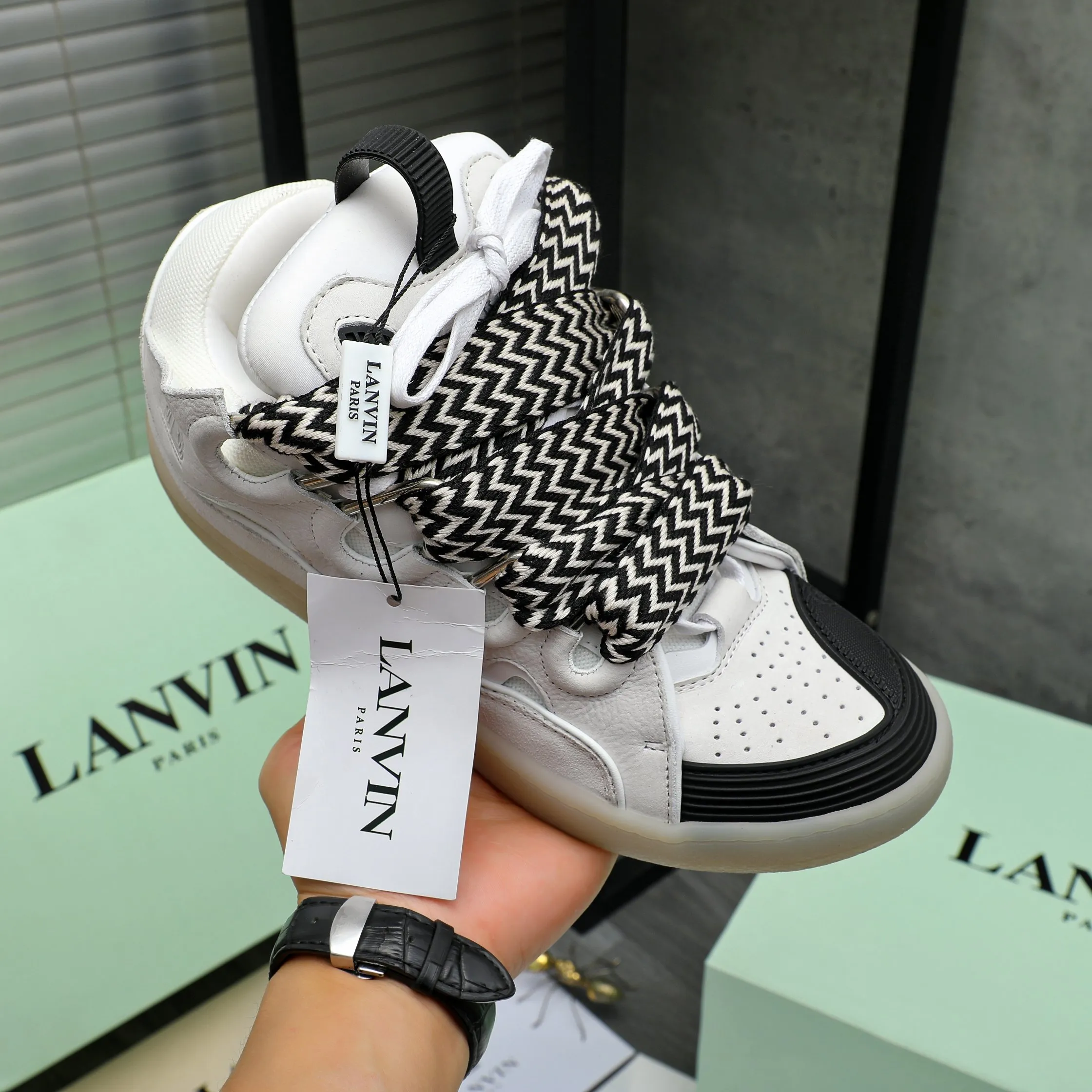 Men's shoes 💰740 [Lanvin] Lanvin high-end quality original couple's casual shoes - Upper: imported pebbled cowhide stitched with breathable mesh - Lining: Lycra elastic lining - Outsole: original rubber outsole - Super high quality control·Fine workmanship: highlighted (high-end·luxury·grade) -Size: 36-45 (45 can be customized)